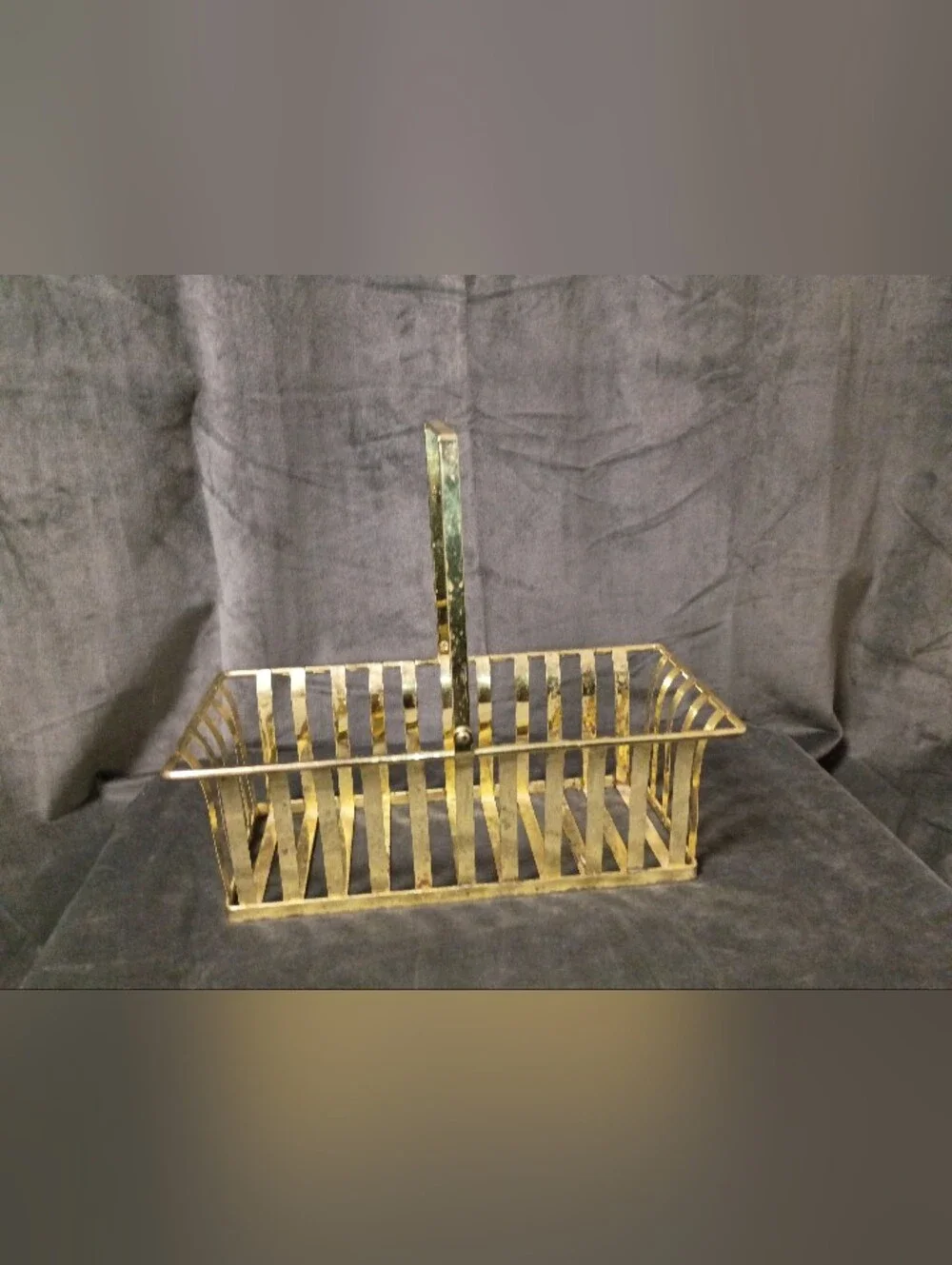 Vintage Brass Basket With Adjustable Handle Size 12 Long x6 Wide x6 Tall Or 12.5